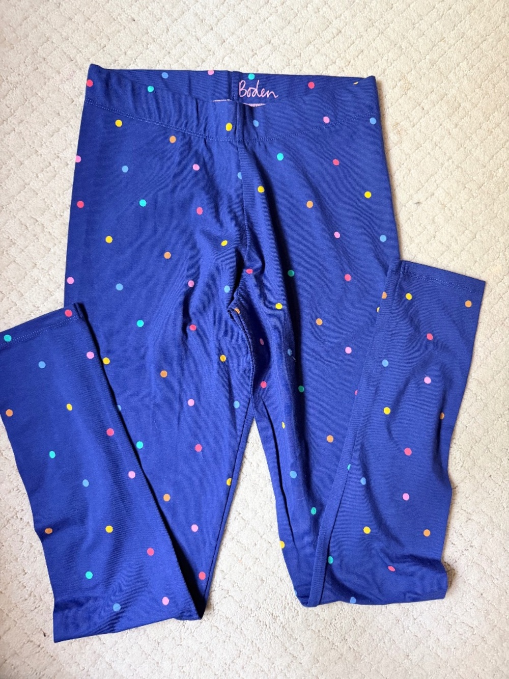 Mini Boden Girls Leggings Size 13Y Blue Rainbow Polka Dot Stretch Cotton Fun